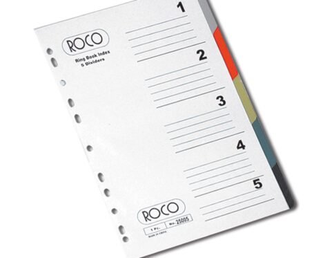روكو Index Divider، A4، 5‎/‎علامات تبويب 1، علامة التبويب فارغة، الوان متنوعة، PP بلاستيك