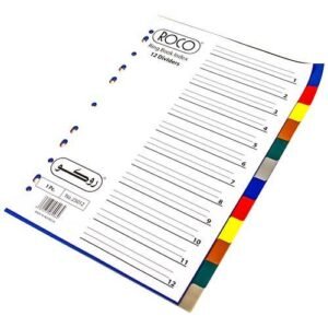 روكو Index Divider، A4، 12‎/‎علامات تبويب 1، علامة التبويب فارغة، الوان متنوعة، بلاستيك