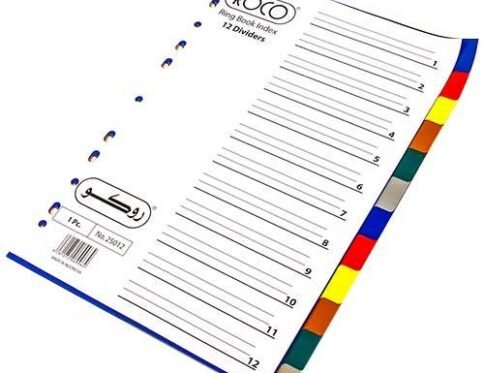 روكو Index Divider، A4، 12‎/‎علامات تبويب 1، علامة التبويب فارغة، الوان متنوعة، بلاستيك