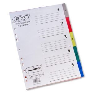 روكو Index Divider، A4، 5‎/‎علامات تبويب 1، علامة التبويب مرقمة، الوان متنوعة، PP بلاستيك