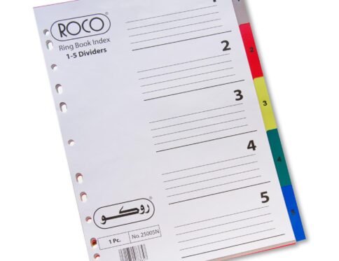 روكو Index Divider، A4، 5‎/‎علامات تبويب 1، علامة التبويب مرقمة، الوان متنوعة، PP بلاستيك
