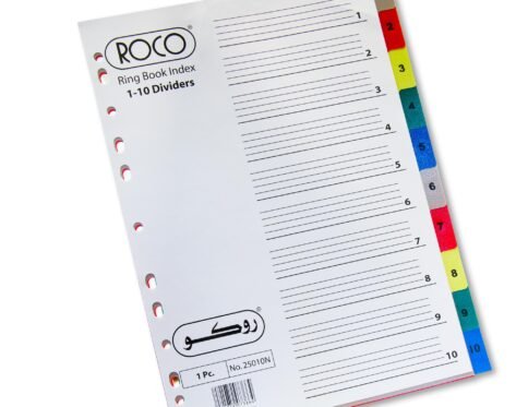 روكو Index Divider، A4، 10‎/‎علامات تبويب 1، علامة التبويب مرقمة، الوان متنوعة، PP بلاستيك