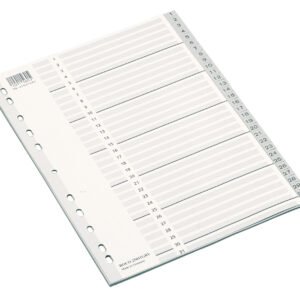 روكو Index Divider، A4، 31‎/‎علامات تبويب 1، علامة التبويب مرقمة، لون رمادي، بلاستيك