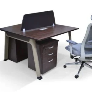 محطة عمل ثنائية بوحدات تخزين لون بني - ( العرض 120 سم * الطول 120 سم * الارتفاع 75 سم )