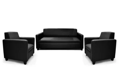 طقم كنب مكتبي كامل اللون اسود عبارة عن ثلاث قطع كنبة كبيرة تتسع ل 3 اشخاص + 2 كرسي